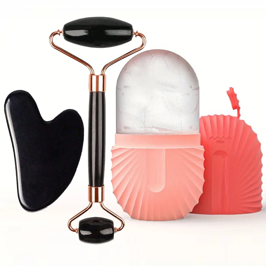 1/2/3pcs Ice Face Roller Facial Skincare Ice Roller Facial Roller GuaSha Face Tool Set Face Massage Roller Lifting Contouring